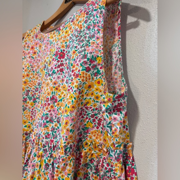 J.Crew Factory Reimagined mixed-floral cotton sleeveless tiered midi dress - Picture 3 of 7